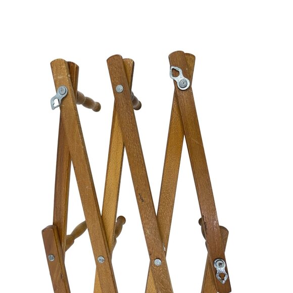 vintage wooden expandable accordion wall rack with 10 pegs made in japan - Picture 3 of 4